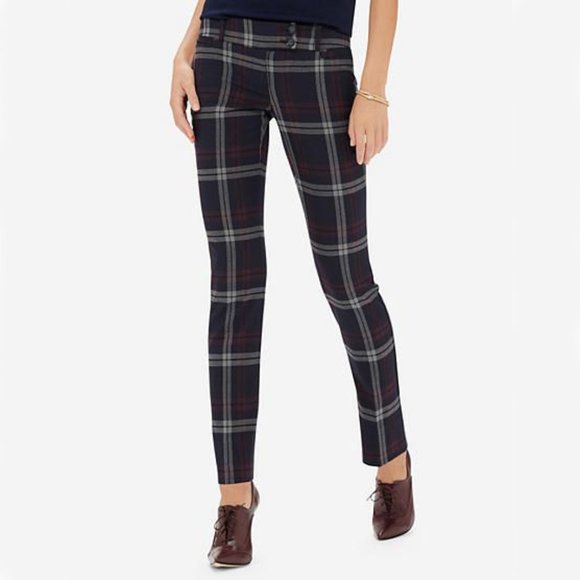 NWT The Limited Drew Fit Plaid Ankle Pants, Slim Cut, Navy/Gray/Burgundy, 00P - Picture 1 of 11